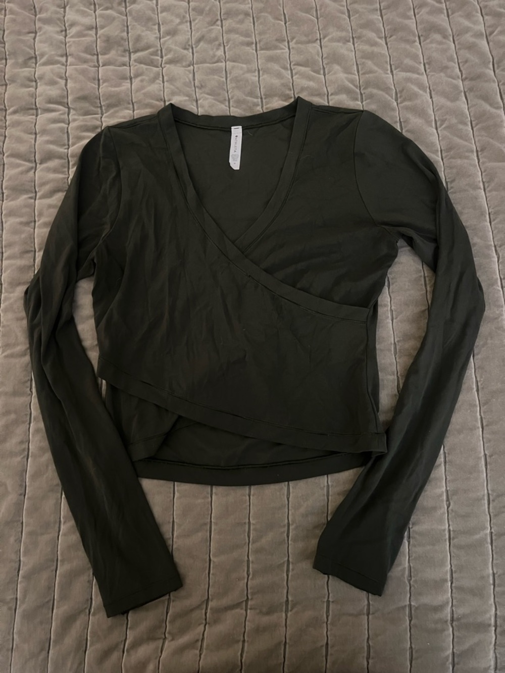 Athleta Olive Green Long-Sleeve Wrap V-Neck Top